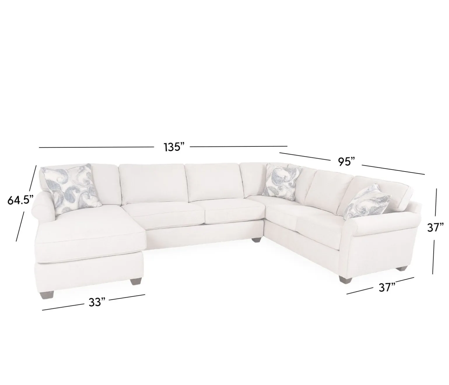 Arcadia 3 Piece Sectional - RHF Sofa, Armless Sofa, LHF Chaise