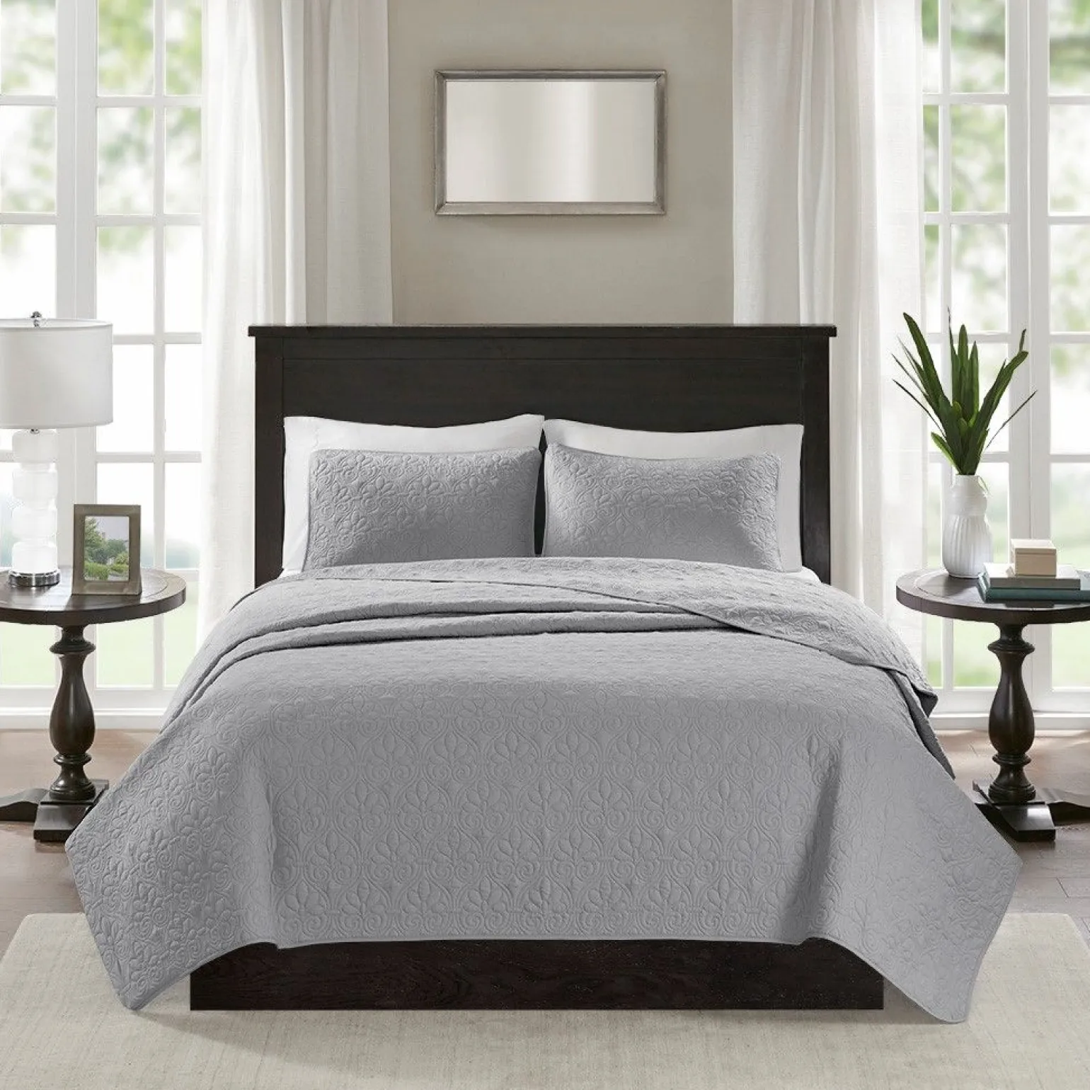 Becky Grey Reversible 2-Piece Coverlet Set - Twin/Twin XL