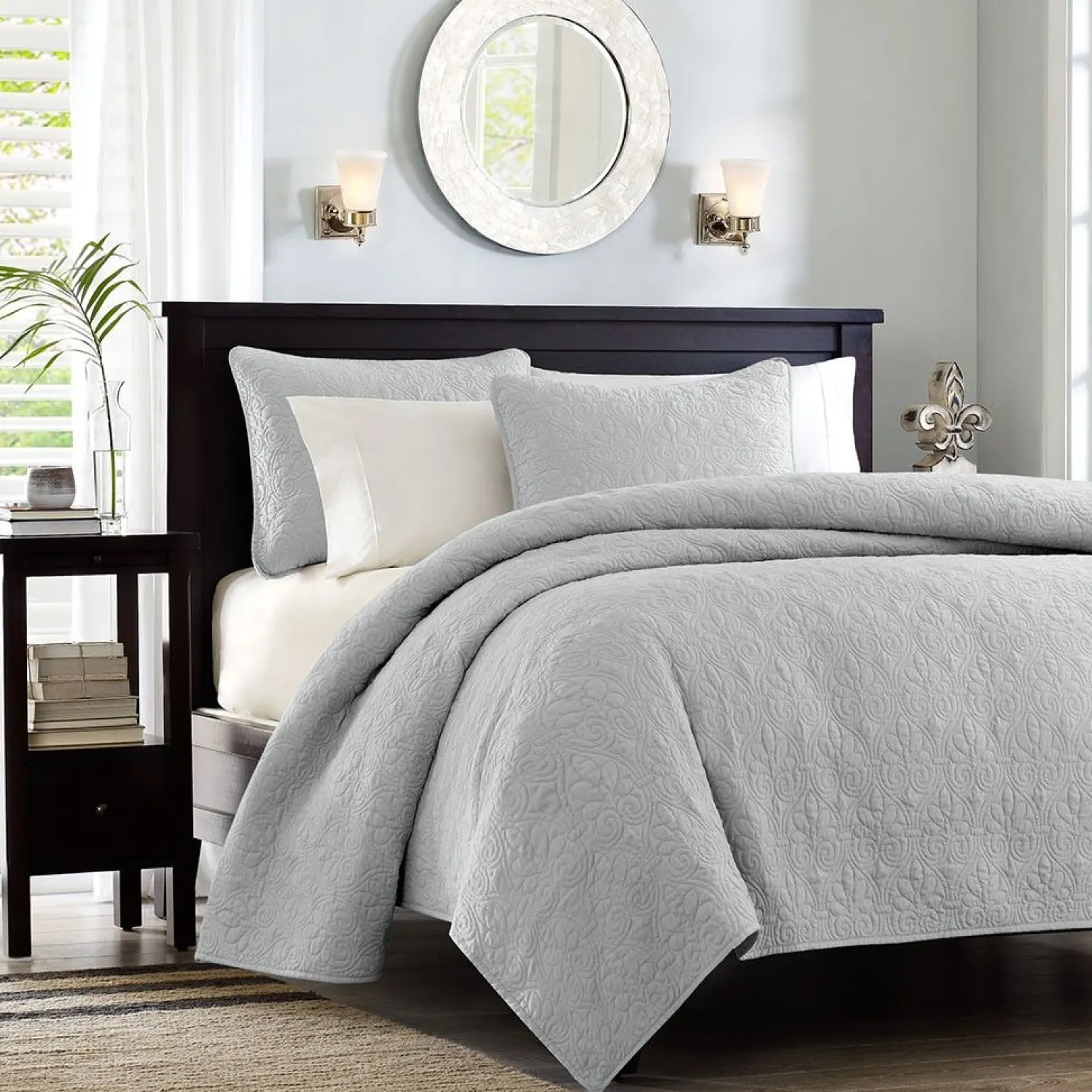 Becky Grey Reversible 2-Piece Coverlet Set - Twin/Twin XL