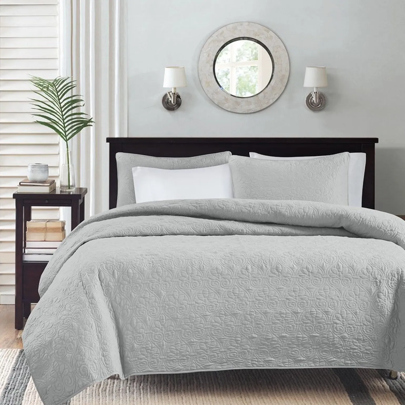 Becky Grey Reversible 2-Piece Coverlet Set - Twin/Twin XL