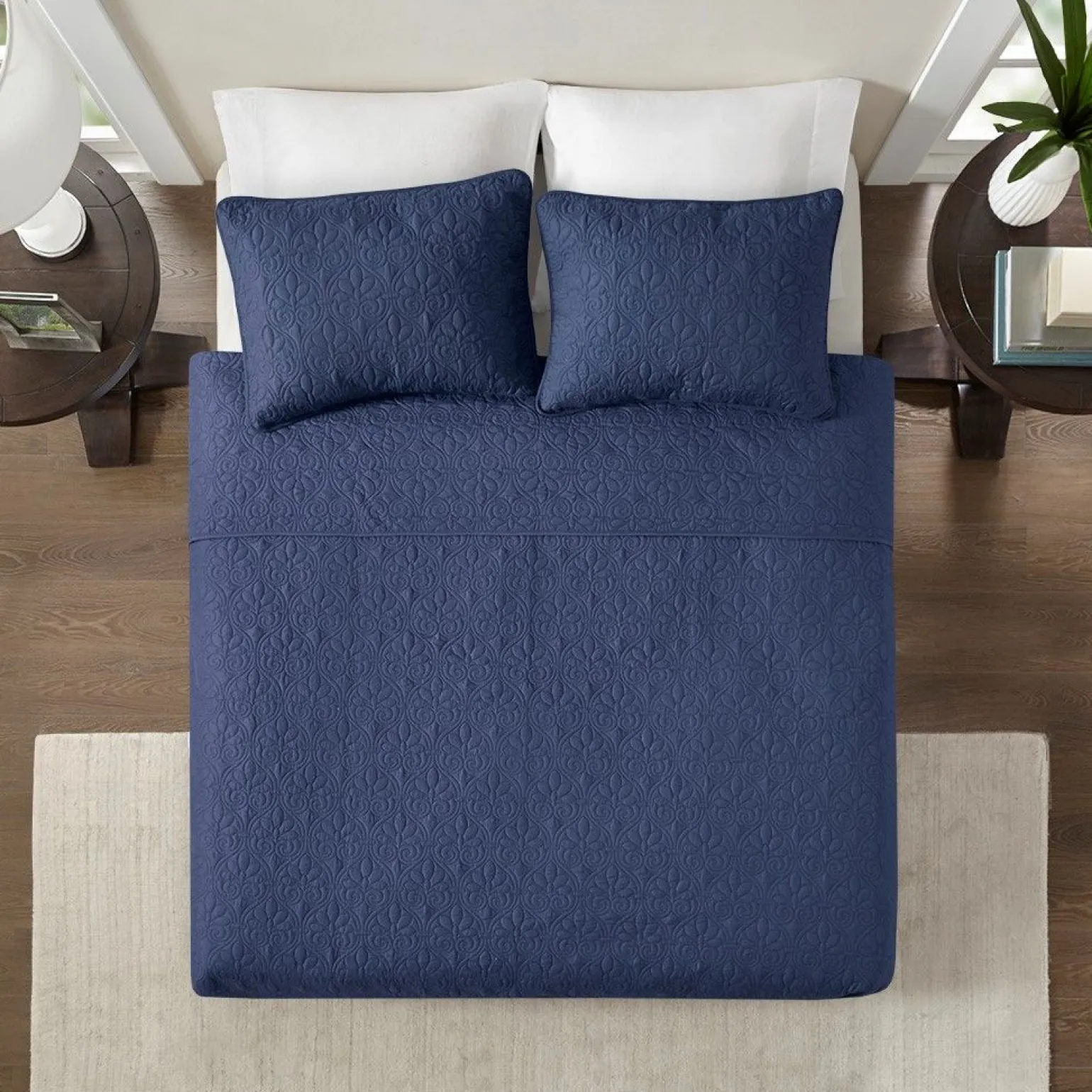 Becky Navy Reversible 3-Piece Coverlet Set - Full/Queen