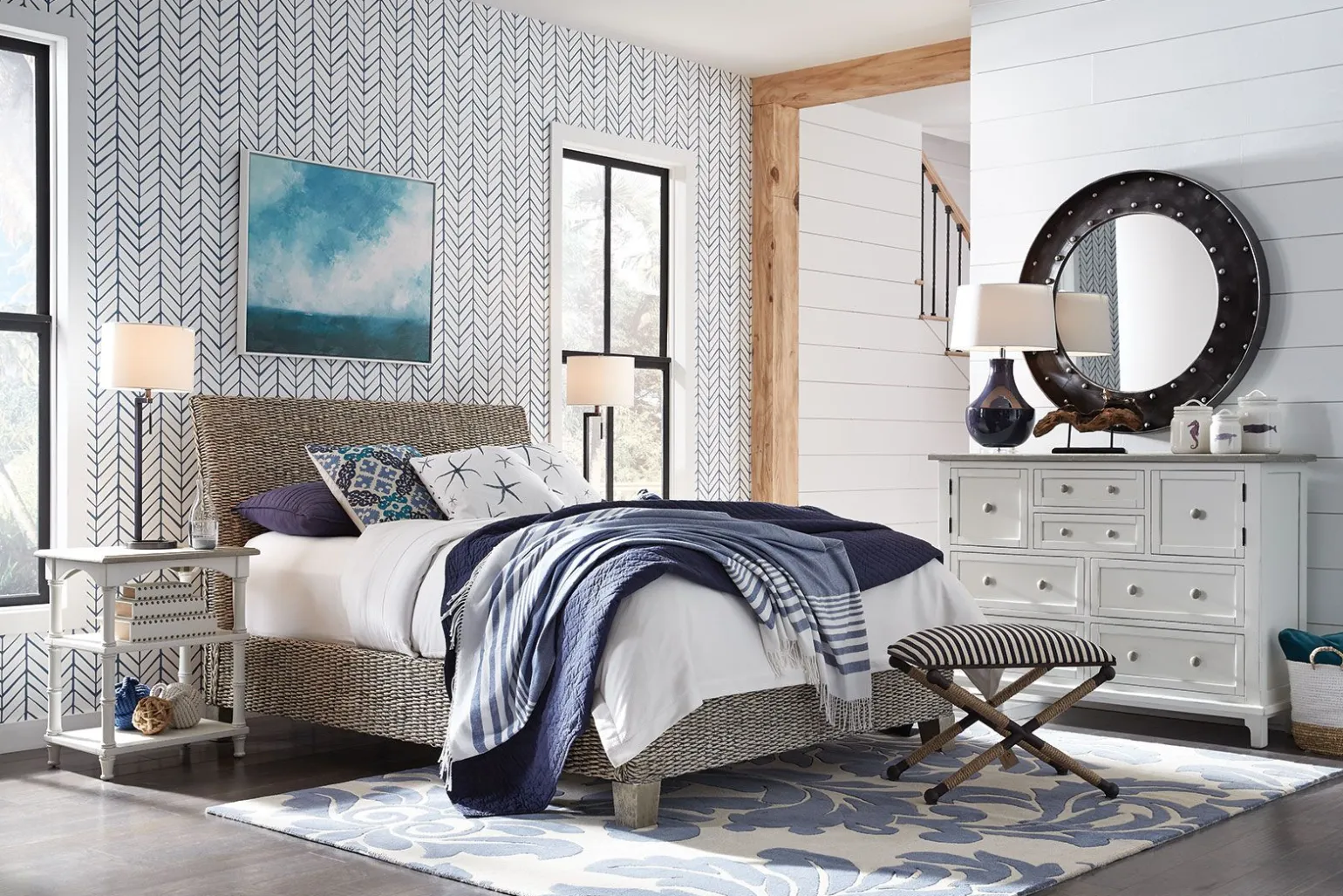 Catalina King Woven Platform Bed - Gray Wash