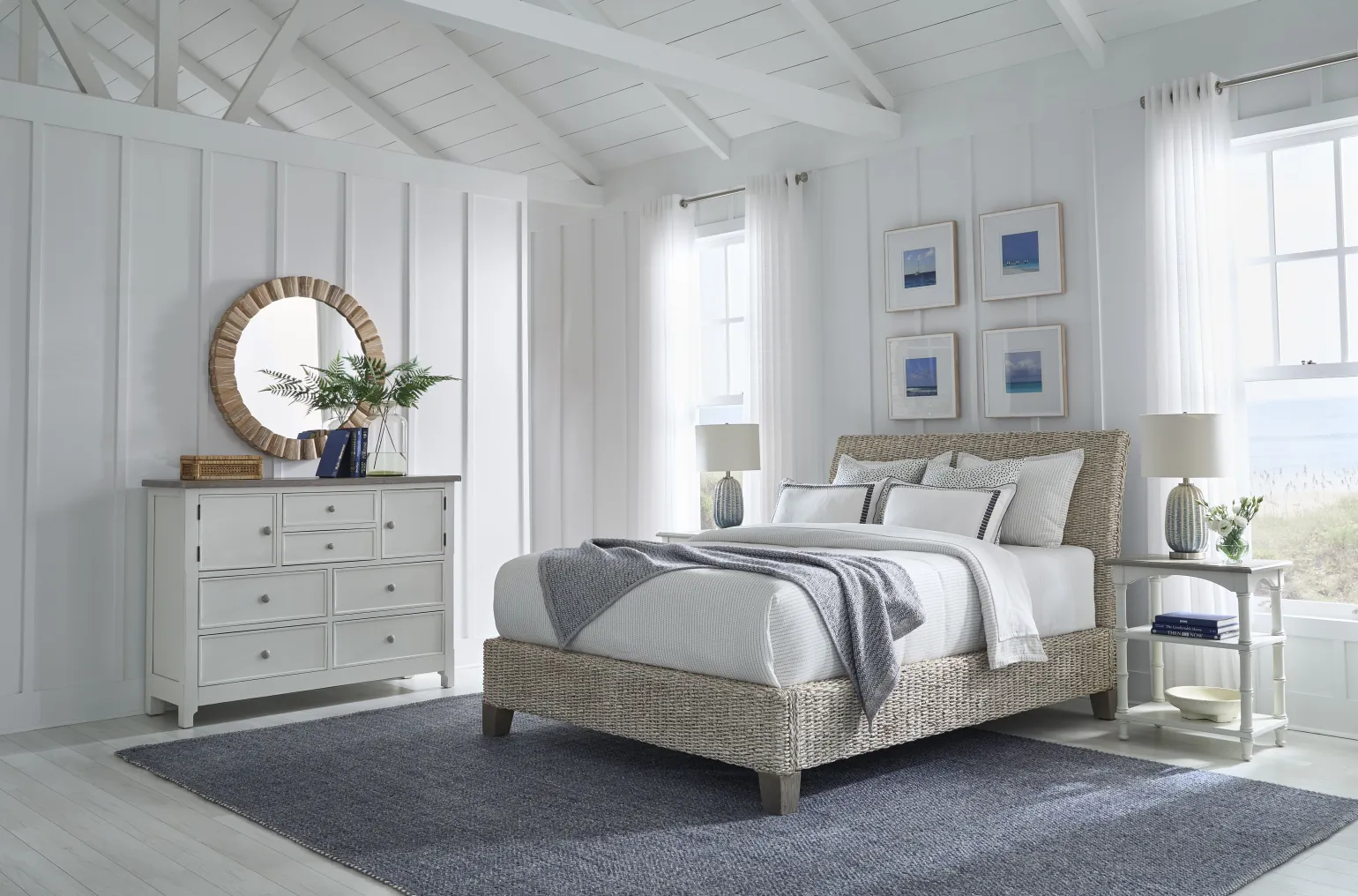 Catalina Queen Woven Platform Bed - White Wash