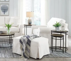 Fairbanks Slipcover Ottoman - White