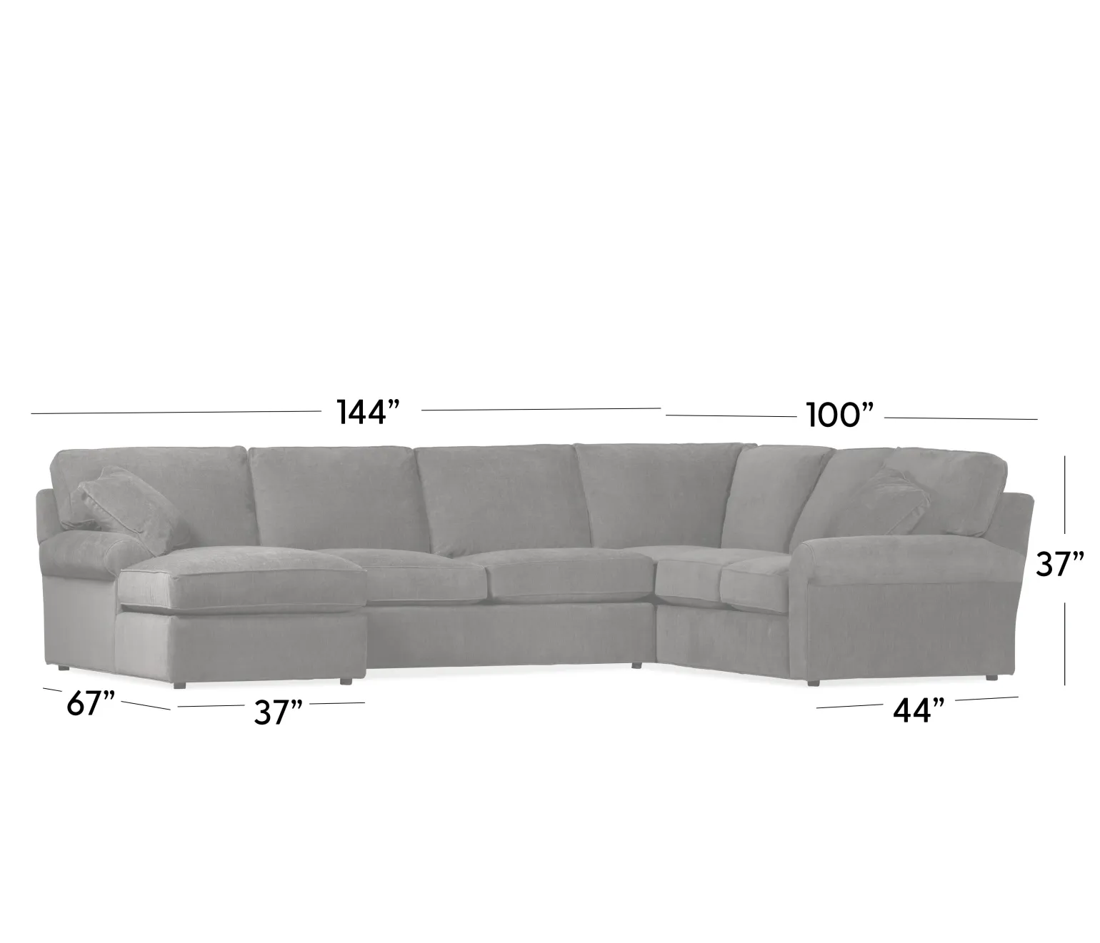 Hampton 3-Piece Sectional - RAF Corner Sofa, Armless Loveseat, LAF Chaise