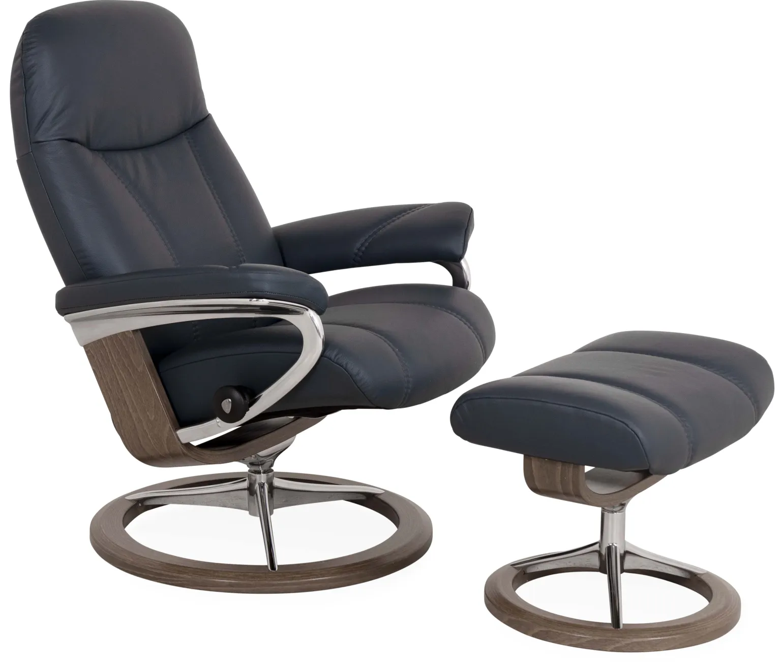 Stressless® Consul Medium Classic Chair & Ottoman - Batick Atlantic Blue