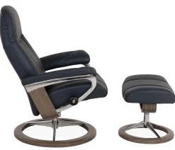 Stressless® Consul Medium Classic Chair & Ottoman - Batick Atlantic Blue