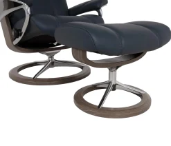 Stressless® Consul Medium Classic Chair & Ottoman - Batick Atlantic Blue