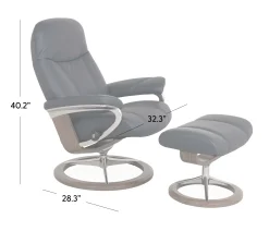 Stressless® Consul Medium Classic Chair & Ottoman - Batick Atlantic Blue