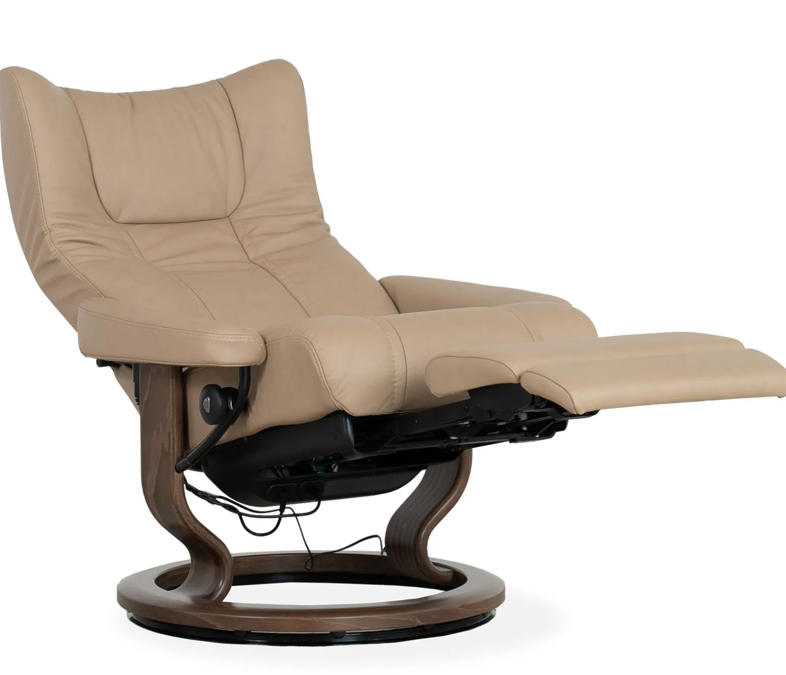 Stressless® Wing Medium Classic Power Recliner & Ottoman - Paloma Sand
