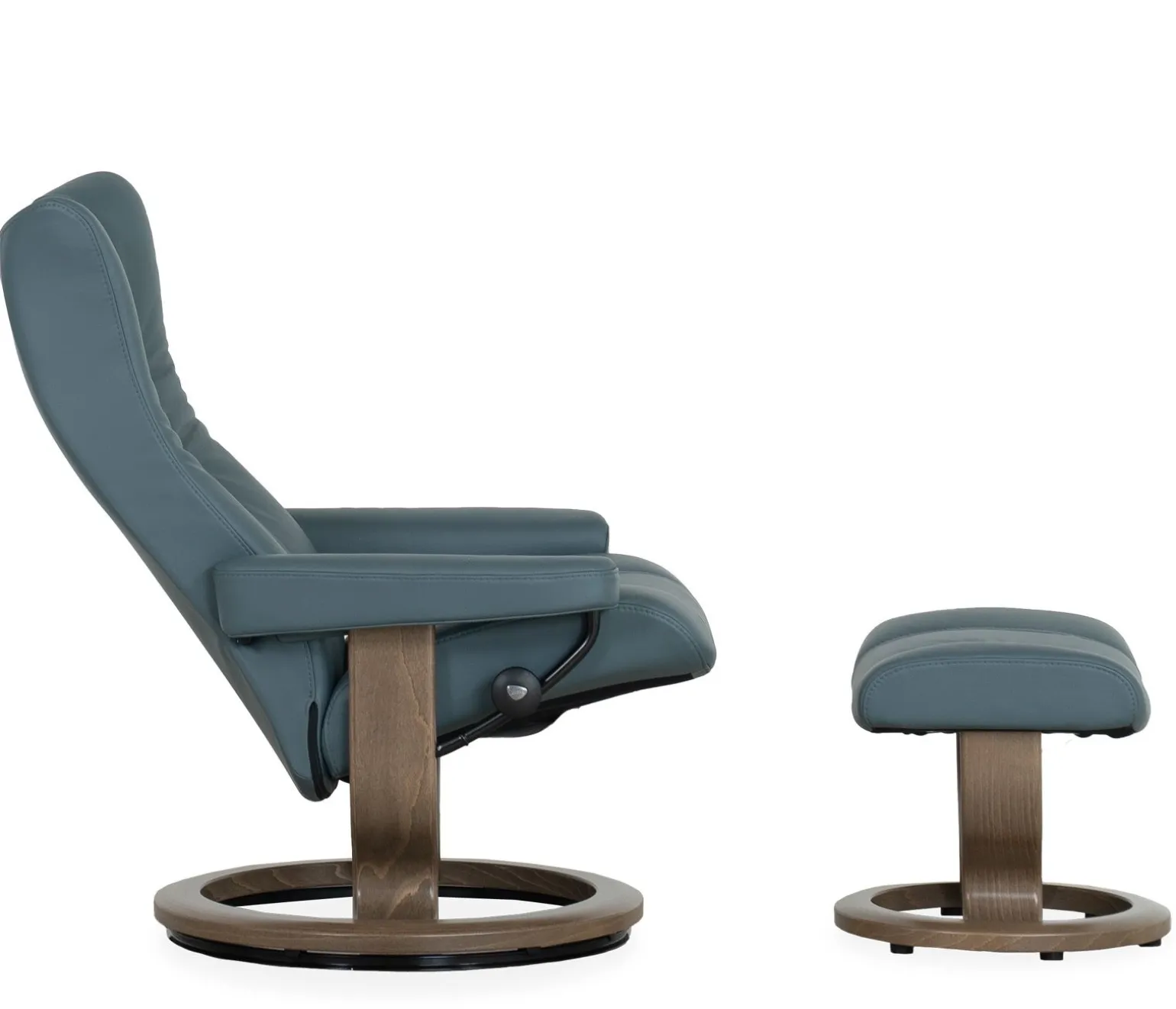 Stressless® Wing Medium Classic Recliner & Ottoman - Paloma Teal Blue
