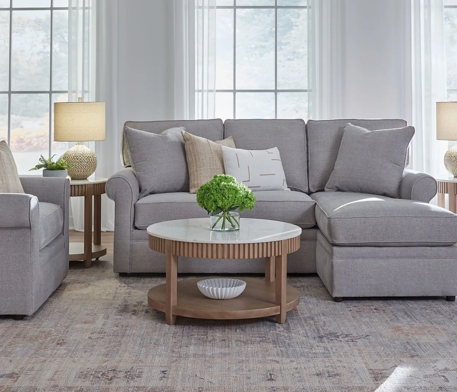 Stuart Sofa and Chaise Ottoman Set - Gray